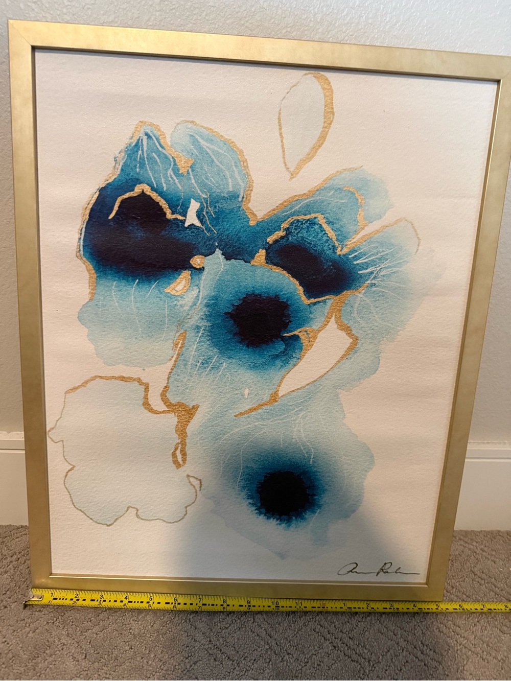 Blue & Gold Abstract Floral Wall Art